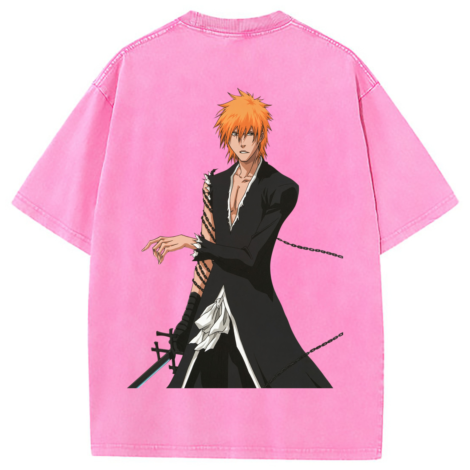（画像用） ブリーチ 黒崎一護（くろさき いちご）BLEACH Kurosaki Ichigo 綿100% ヴィンテージ風 半袖Tシャツ（背面プリント）